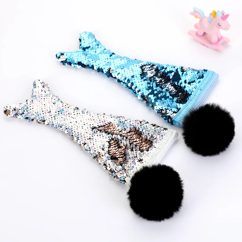 

Novelty Mermaid Sequins Pencil cases for girls plush ball school pencil bag stationery pen pouch coin purse office supplies