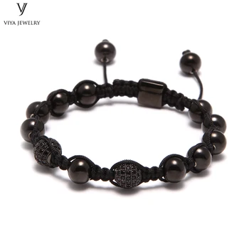 

OEM 6/8/10mm High Quality Stainless Steel Beads With Pave Setting Zircon Beads Bracelet Customize Luxury Drill Ball Men Bracelet