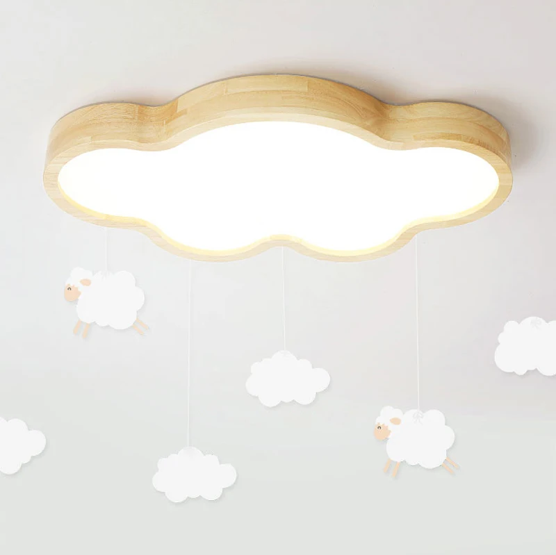 Nordic Japanese Creative Clouds LED Ceiling Lamp Wooden 24W Child Baby Room Lights Ceiling Lamps Bedroom Decoration Lights (16)