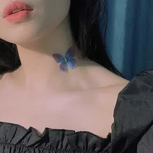 Прозрачное колье с бабочками, корейское модное короткое ожерелье, милые вечерние колье с кристаллами, украшения для отдыха, подарки