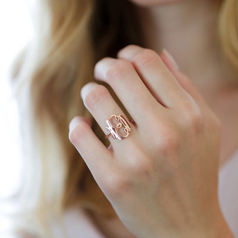 Boho монограмма кольца нержавеющая сталь индивидуальные инициалы буквы кольцо персонализированные серебро розовое золото Винтаж Anillos готические ювелирные изделия