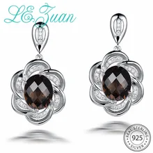 L& zuan 9.8ct природный дымчатый кварц висячие серьги стерлингового серебра 925 ювелирные изделия роскошные цветочные серьги для женщин
