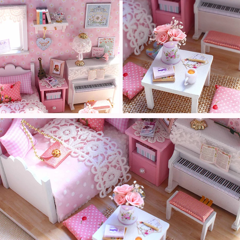 Doll House Furniture DIY Miniature Model Dust Cover 3D Wooden Dollhouse Christmas Girlfrend Gifts Toys For Children Kitten Diary