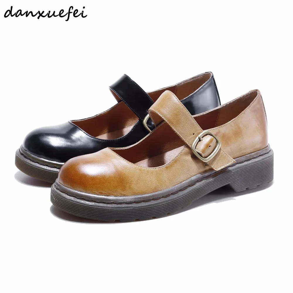 Appartements Vintage brown Gradient Confortables Cuir Chaussures Véritable Pour Métal En Orteil Boucle Black De Espadrilles Rétro Femmes Loisirs Mary Jane BFvtBxH