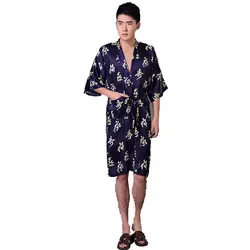 Новый летний Для мужчин шелковый атлас халат платье Китайский Стиль район кафтан пижамы халат-кимоно с поясом размеры S M L XL XXL, XXXL 011028