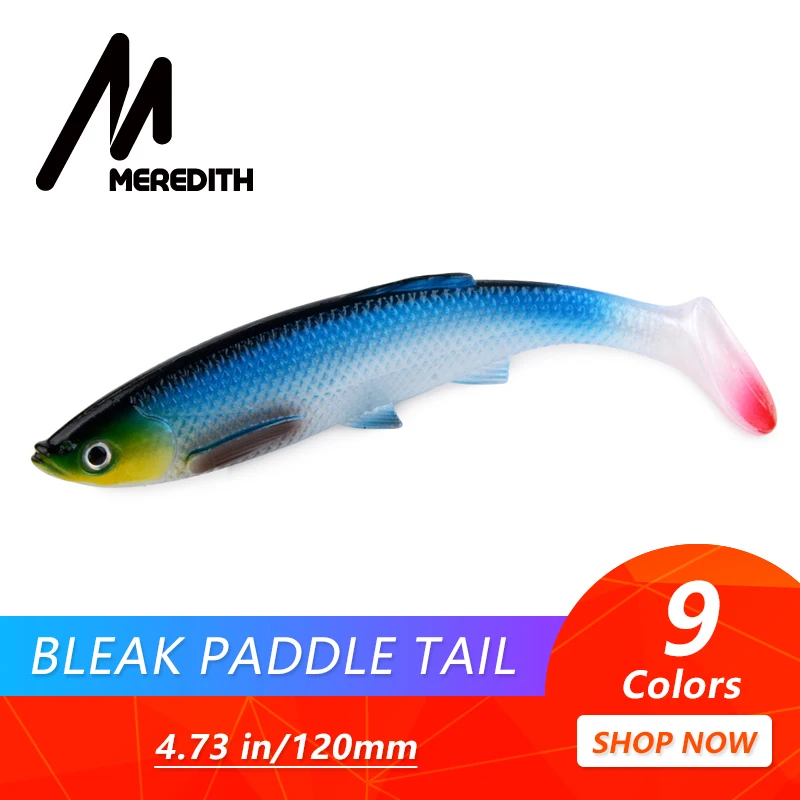 

MEREDITH 4.73" Bleak Paddle Tail 14.5g 4pcs 120mm Fishing Soft Lures 3D Eyes T Tail Artificial Bait Plastic Pike Fishing Lures