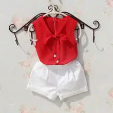 Коллекция года, летние топы и блузки для девочек-подростков шифоновая жемчужная блузка без рукавов с бантом для девочек, рубашки для детей, JW1994