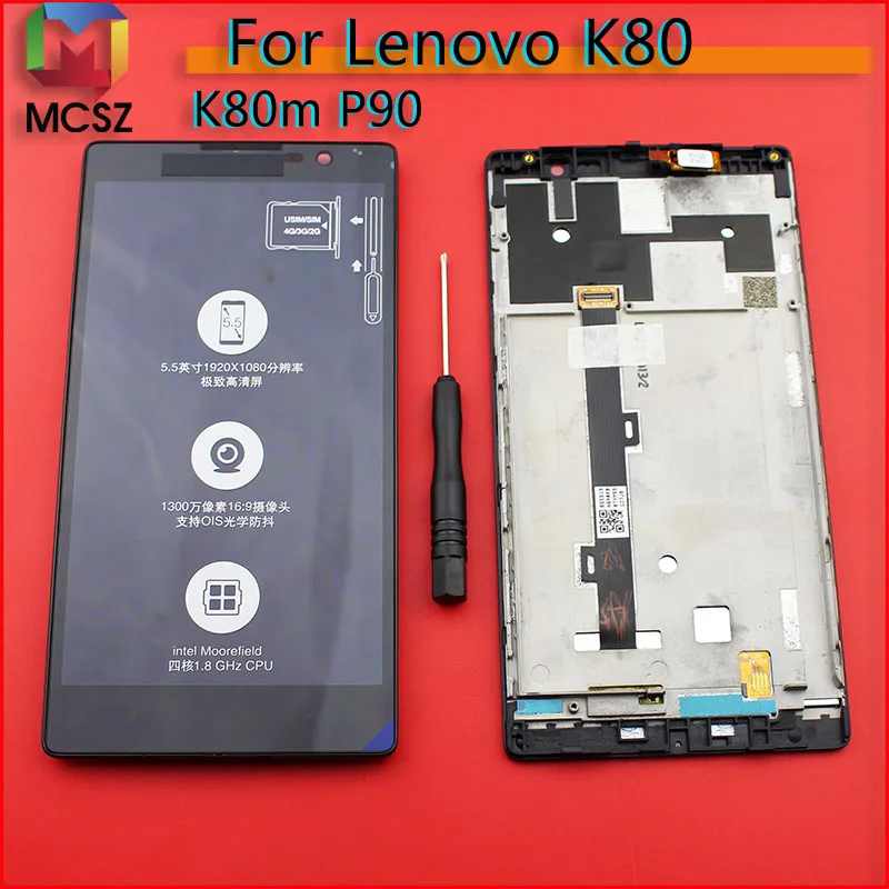 

For 5.5" Lenovo K80 K80M P90 LCD Display Touch Screen Digitizer Assembly With Frame For Lenovo K80M LCD Display Replacement