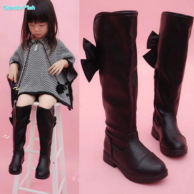 winter new girls bow boots black 