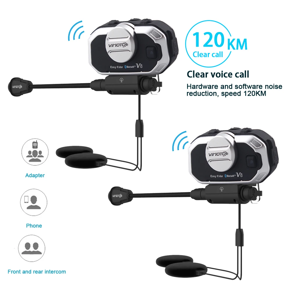 2 pcs Vimoto V8 font b Motorcycle b font Bluetooth Stereo Headset For Rider and Pillion