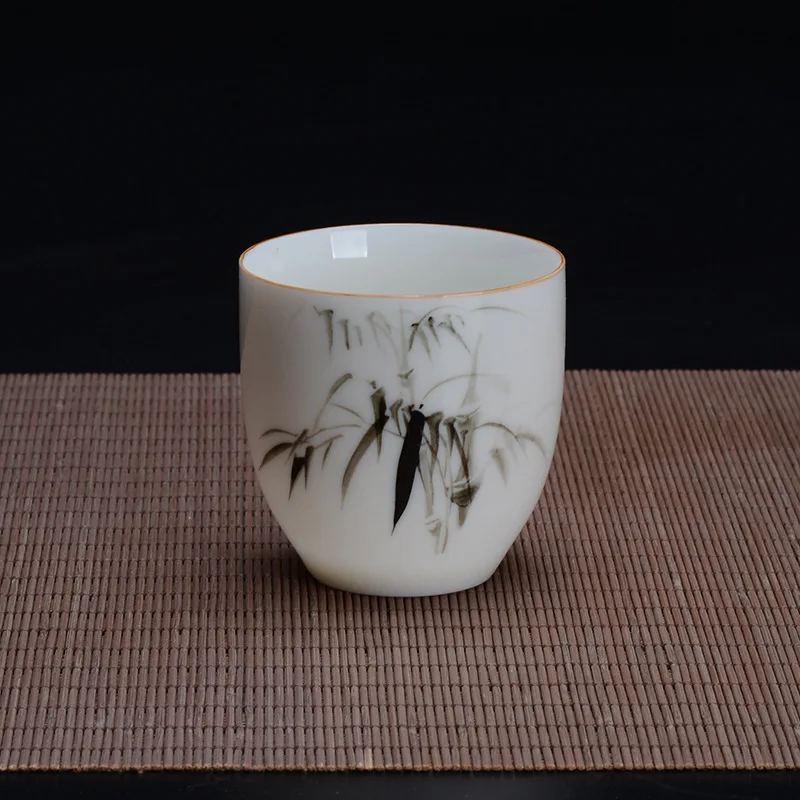 Белый фарфор Dehua ручная роспись мастер чашка нефрит фарфоровый чайный сервиз керамическая чайная чашка цветы - Цвет: Темно-синий