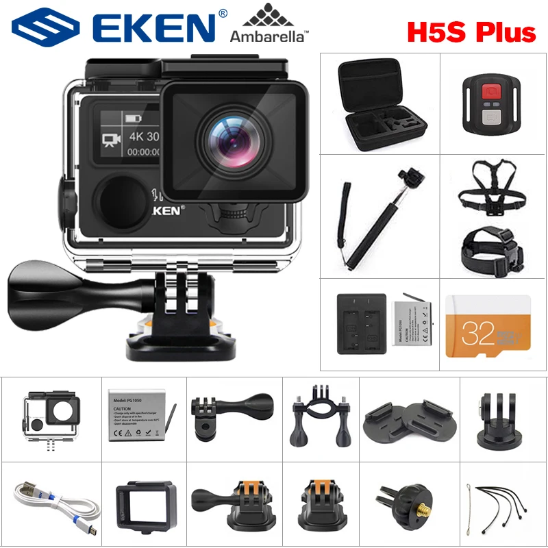 

EKEN H5S Plus Action Camera HD 4K 30FPS with Ambarella A12 chip inside 30m waterproof 2.0' touch Screen EIS go sport camera pro