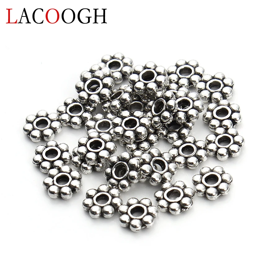 Wholesale 200pcs Tibetan Silver Color Flower Spacer Beads Round Metal Daisy Wheel Spacers 4mm