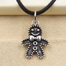 Прочный черный из искусственной кожи пряник печенье рождество кулон шнур чокер шарм DIY тибетское серебряное ожерелье ювелирные изделия