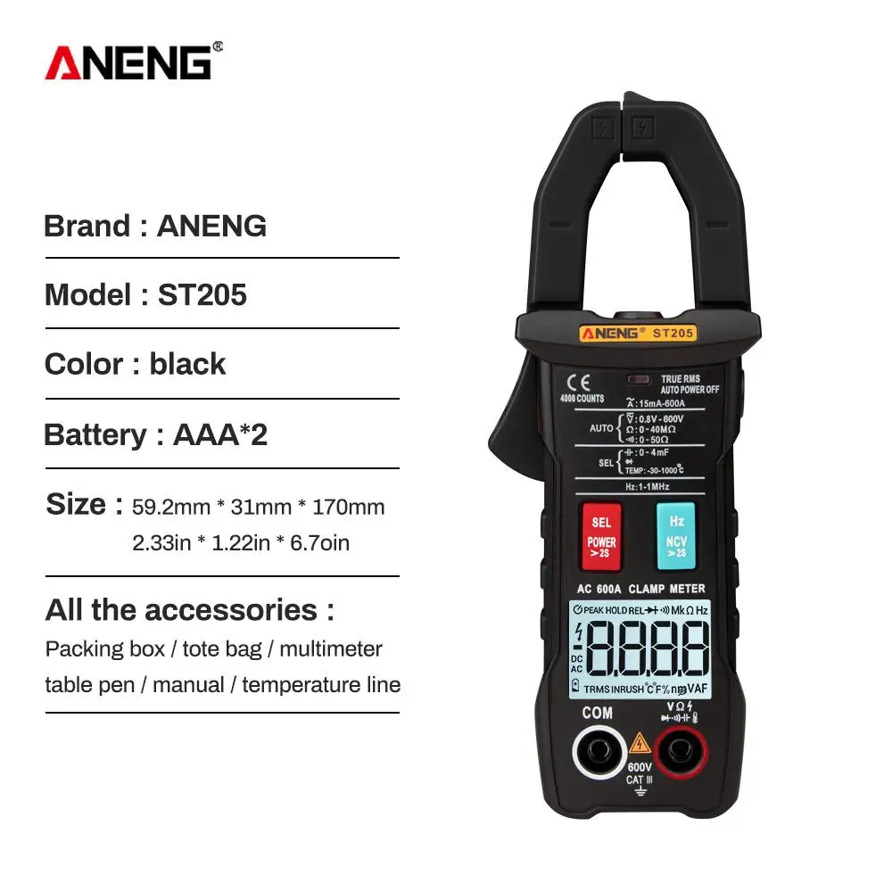 AKDSteel Aneng ST205 4000 цифровой Интеллектуальный Автоматический диапазон тока мультиметр с измерением температуры