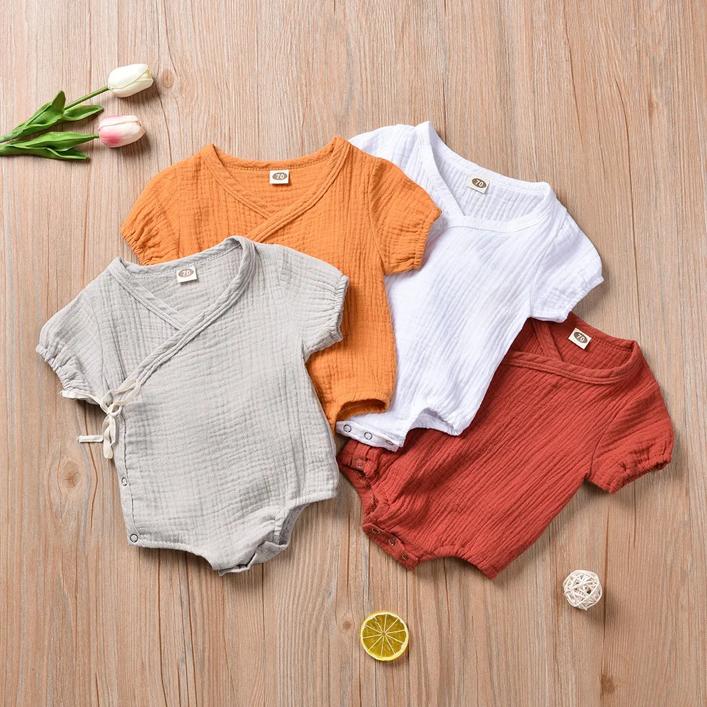 

Newborn Cotton Linen Romper Baby Girl Boy Solid Kimono Romper Clothes Outfits Kids Baby Girls Clothes Summer 3-18M kids Suit