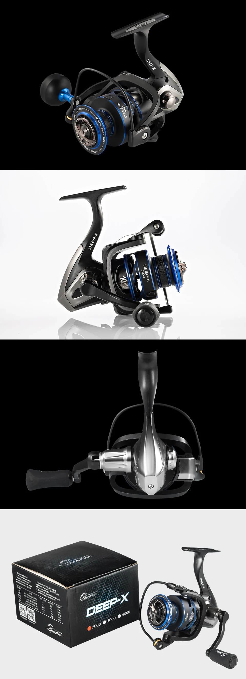 Carretel de Pesca Carretel de Pesca de Água 10 + 1 Anyfish Deep-x Spinning 3000 4000 5000 6000 Modelo Rolamentos Max Arrastar 6 kg 8 Rodas de Água Salgada 2000 - 14 1 rolamentos Max arrastar 6 kg 8