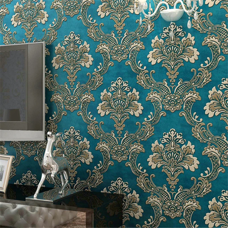 

Non-woven Wallpaper for Bedroom Living Room Modern Simple Decor 5.3 Sqm Wall Paper Roll European Style 3D Stereo Damask Flocking
