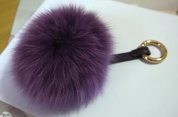 Fluffy Keychains Fox Fur Puffs Ball Purse Charm Pompoms Women Bag Fluffy Keychains Fox Fur Puffs Ball Purse Charm Pompoms Women Bag Fashion Accessories Handbag Dark Purple Puffy In Key Chains From Jewelry