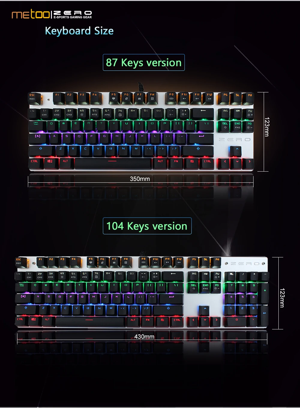Metoo edition gaming Mechanical Keyboard 87/104 keys Anti-ghosting Luminous red switch Backlit USB Wired keyboard Hebrew/Russian
