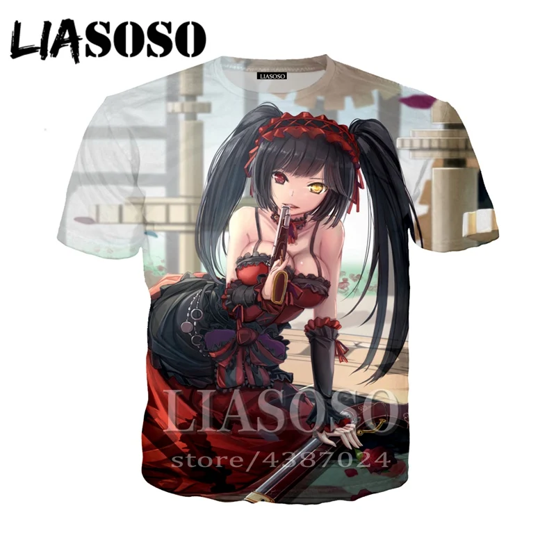 LIASOSO аниме Дата живой 3d принт футболка мужская и женская Повседневная Harajuku одежда