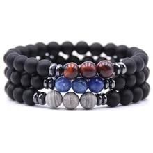 Yeni tasarım 8mm doğal boncuk bilezik erkekler Strand bilezik kadınlar için el yapımı erkekler takı Charm manşet bileklik ayarlanabilir Bilek