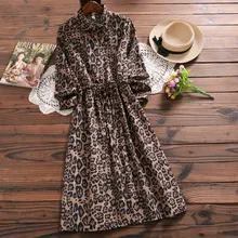 Весна Осень женское длинное платье-рубашка великолепное леопардовое платье-кардиган на шнуровке Mori Girl элегантное вельветовое винтажное платье