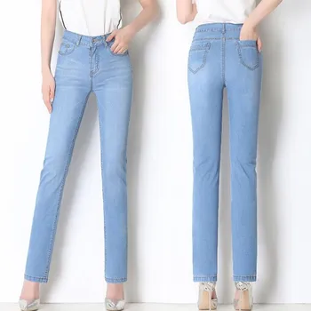 

Mom Jeans High Waist Vintage Stretch Denim Pants For Women Fashion Slim Fit Skinny Straight Leg Jeans Trousers Femme Plus Size