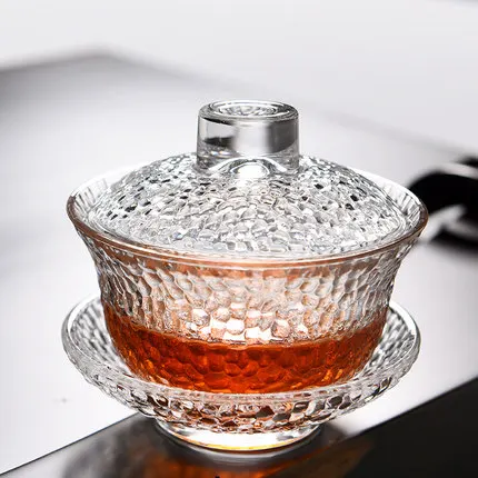 Стеклянная супница gaiwan, 100 мл/130 мл/150 мл, силиконовая чашка с высоким бором, чашка с крышкой, блюдце, Набор чашек, китайская супница, чайные сервизы - Цвет: Pattern C