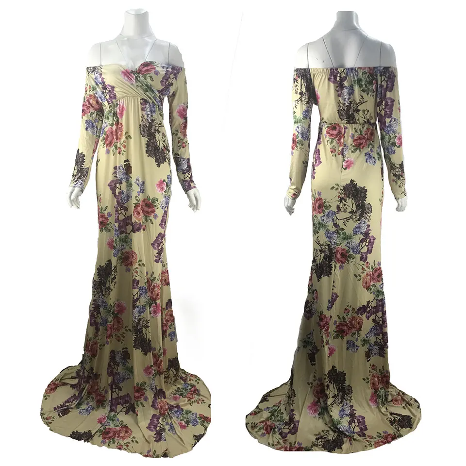 

Printed Dress For Pregnant Women Long-Sleeved Tail Women Dress Maternity Clothes Pregnant Women Skirt For Women Photograph Dress