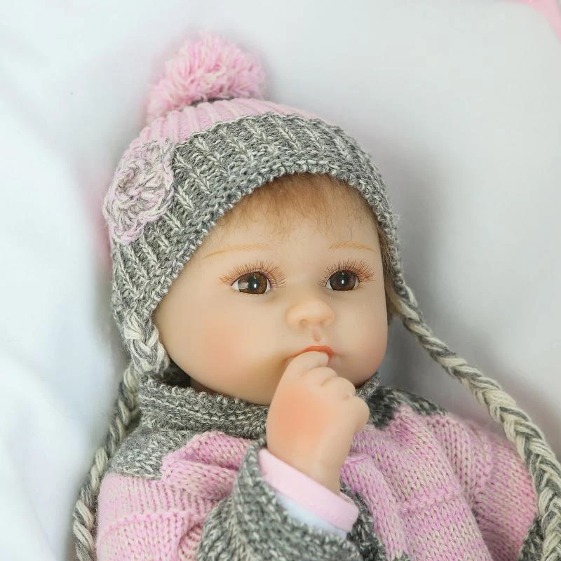 New Soft Silicone Vinyl Dolls 16 inch 42cm Doll Reborn Baby hat braids Girl Handmade Cotton
