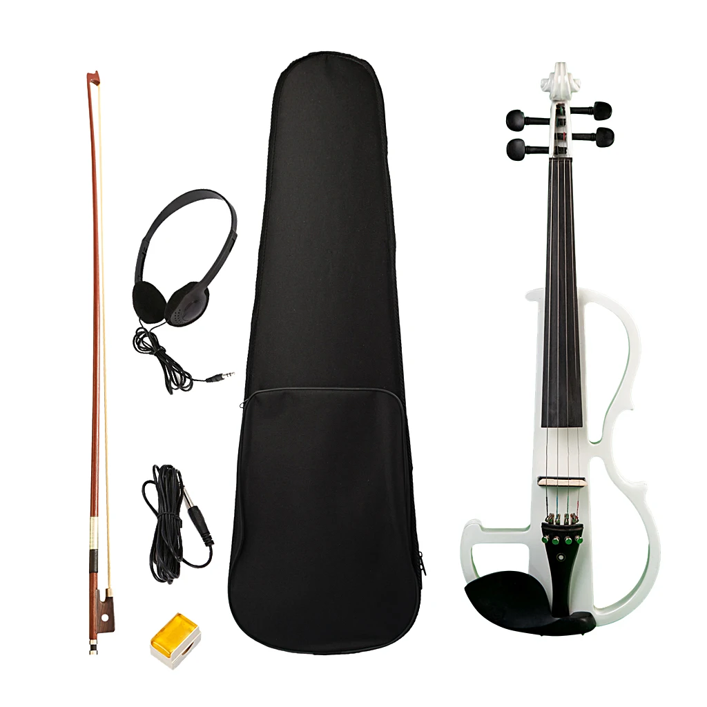 4/4 Electric Silent Violin with Bow Headphone Rosin with Carry Case Stage Bag Headphone Connection Performance Accs for Beginner