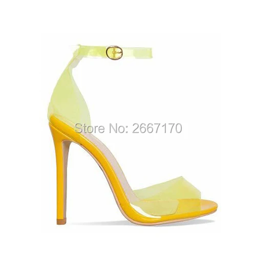 Прозрачные женские летние туфли на шпильках с открытым носком пряжкой
