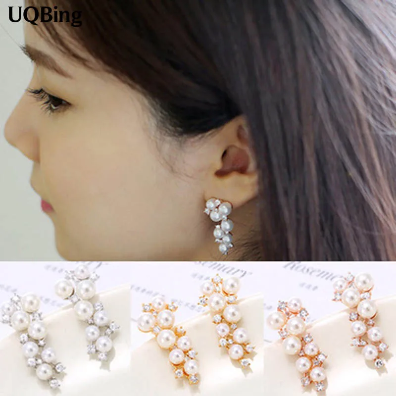 

Fashion Crystal Simulated Pearl Leaf Stud Earring 925 Sterling SIlver Earrings High Quality Fashion Jewelry For Women Earring