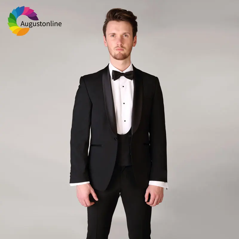 Custom Made Black Men Suits for Wedding Suits Best Man Blazer Jacket 3Piece Pants Vest Shawl Lapel Suit Slim Fit Groom Tuxedo high street custom made men suits white lapel wedding suits groom tuxedo fit prom wear man blazer 3piece jacket pants vest