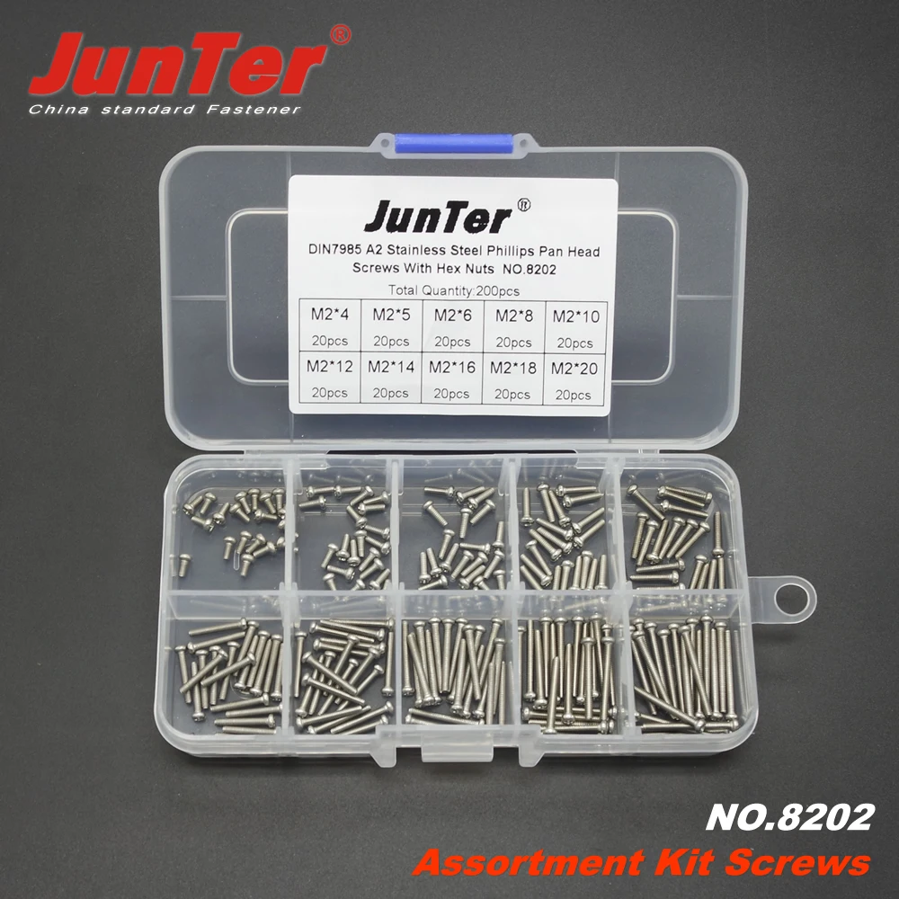 200pcs M2 (2mm)*4/5/6/8/10/12/14/16/20 A2 Stainless Steel Phillips Pan Head Machine Screws Assortment Kit NO.8202 | Обустройство дома