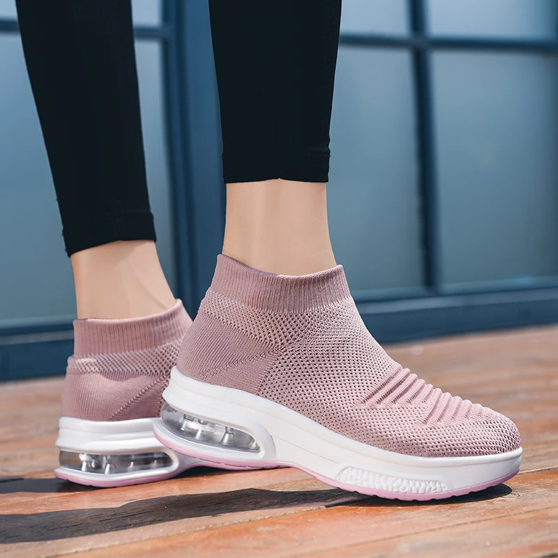 

Women Socks Sneakers Mesh Loafers Plus Size Air Cushion Thick Soled Shoes Fashion Breathable Spring And Summer Casual Shoes