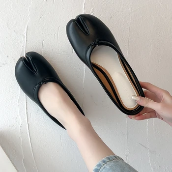 

Woman Flats Split Toes Stylish Shoe Half-sluggish Women Heelless Sandals Spring Summer Leather Shoes Slip on Loafers Solid Color