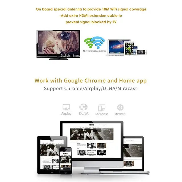 M9 PLUS WiFi 1080P Full HD HDMI TV Stick Wireless for Chromecast Airplay Dongle Receiver DLNA Miracast for Phones Tablet PC r25