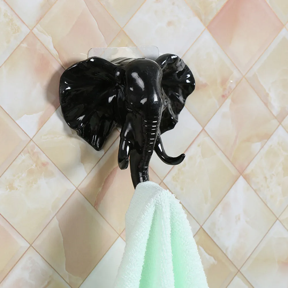 Elephant Head Towel Hooks Self Adhesive ABS Wall Door Hook Hanger Bag