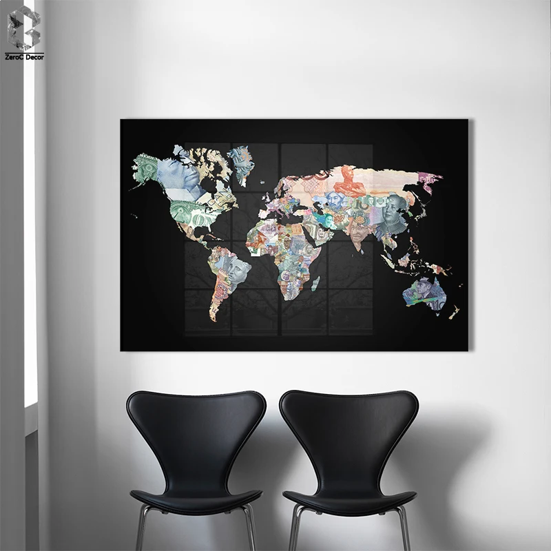 

Vintage Banknote World Map Painting Canvas Painting Poster and Print Wall Picture for Living Room Cuadros Decor No frame