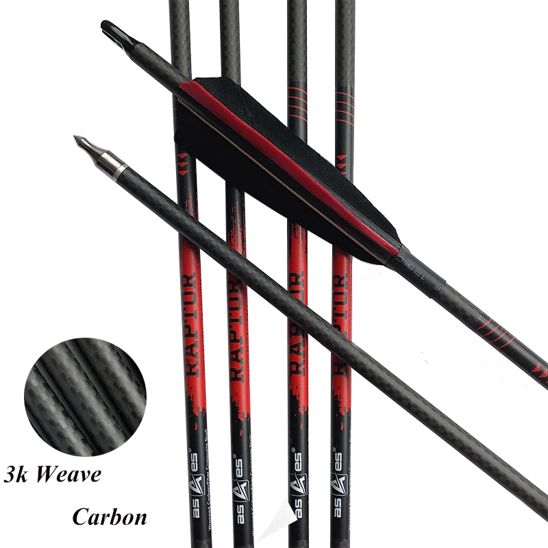 6/12Pcs Archery Carbon Arrow Shaft 31" SP300 340 ID6.2mm 3K Weave Turkey Feather arrow Nock