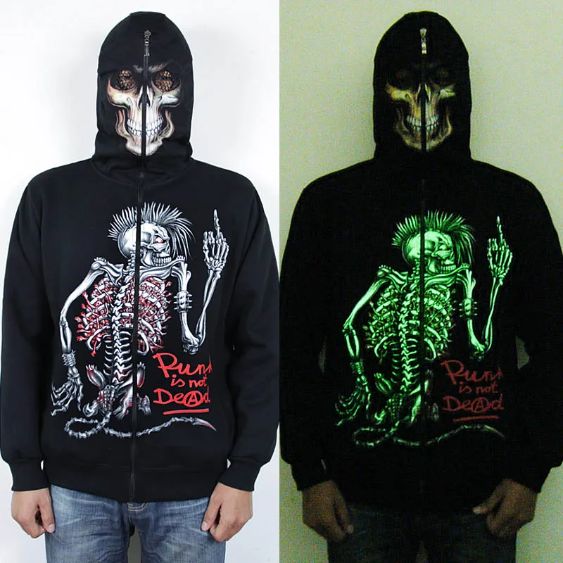 Luminous Skull Hoodie Men Women Sweatshirt Outerwear Male Tops Spring Hooded Jacket Coat Glow In The Dark Clothing  (9)
