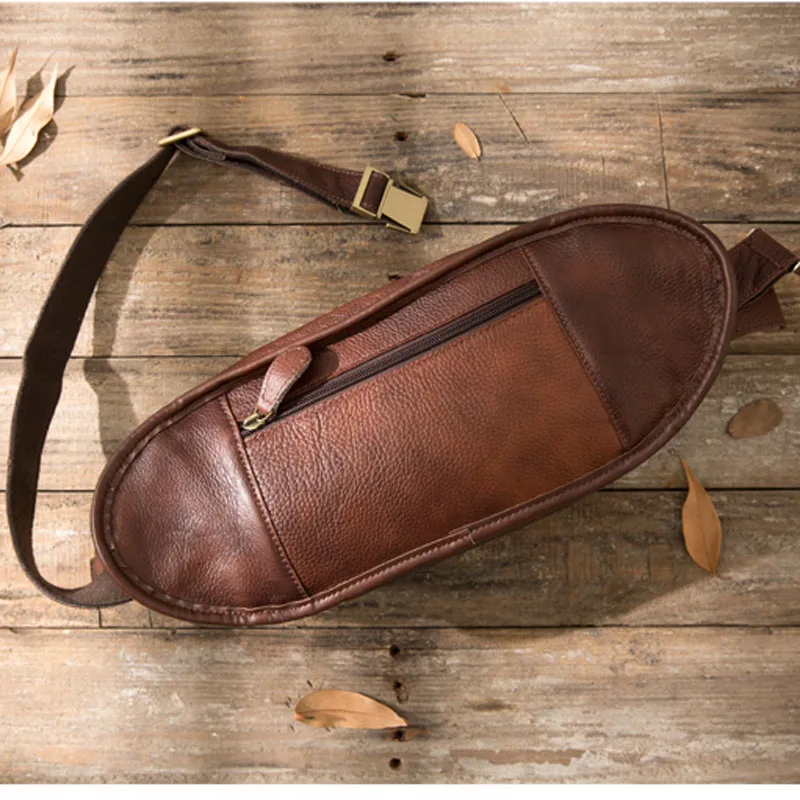 AETOO Quality Men Genuine Leather Cowhide Vintage Sling Chest Back Day Pack Travel Fashion Cross Body Messenger Shoulder Bag