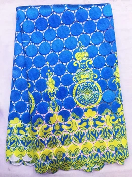 

2016 New circle printed African cord lace fabric French mesh blue guipure lace fabric material for sewing wedding dress clothing