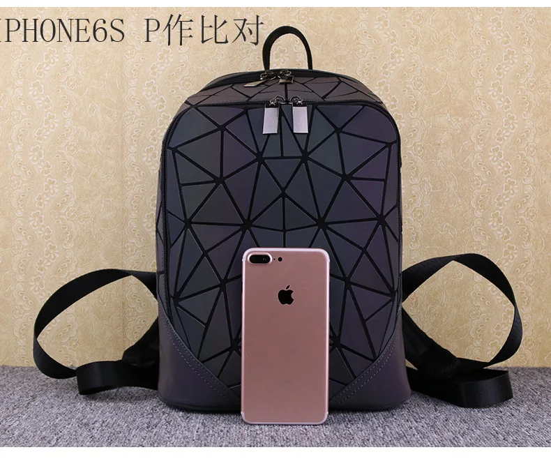 ZYJ Women Luminous Geometric Casual Backpacks Travel Girls Leather Laser Discoloration Shoulder School Backpack Mochila Bag (22)