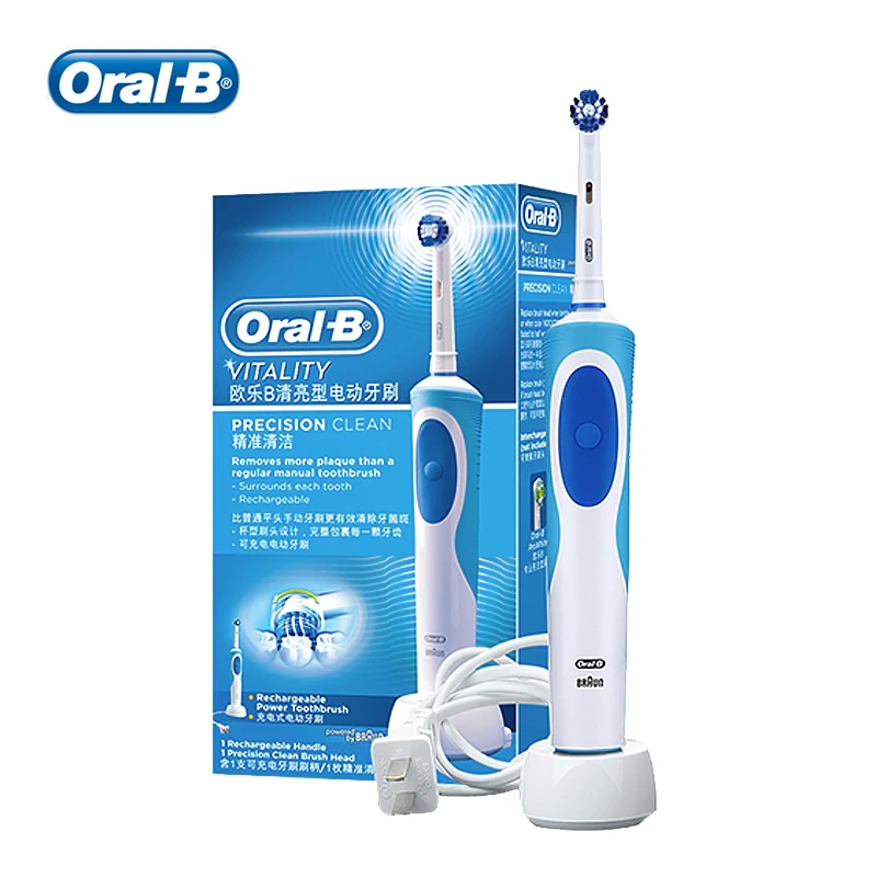 Дешево Oral B Vitality электрическая зубная щетка перезаряжаемая вращающаяся на 360 градусов Глубокая чистка зубов Сменная головка щетки