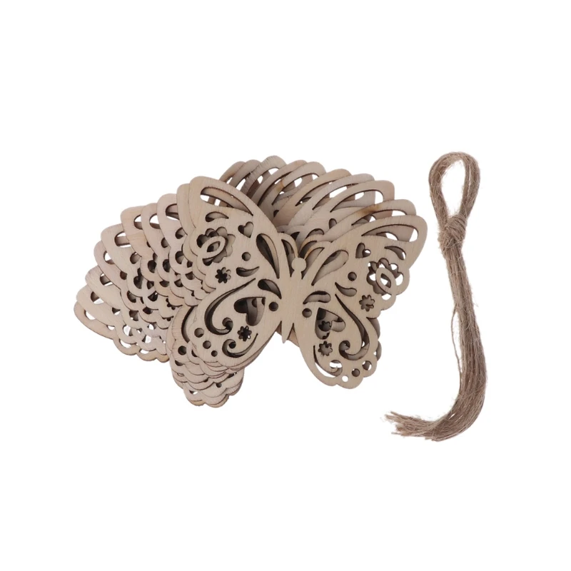 

10pcs Wooden Hollow Butterfly For Crafts Wedding Party Decor Hanging Ornament
