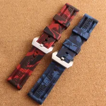 Banda de lujo 24mm camuflaje Azul rojo De Goma de Silicona Resistente Al Agua con hebilla de acero inoxidable Correa de Reloj fit marca correa