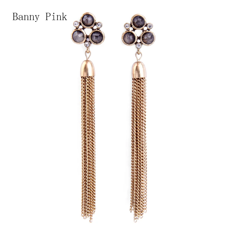 Vintage Multi Chain Pendant Studs Earrings For Women Chunky Long Metal